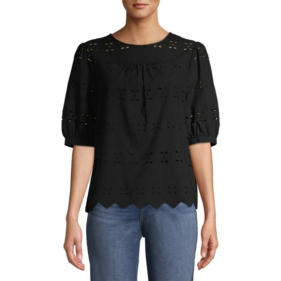 Time and Tru Tops - Time and Tru Black Eyelet Top